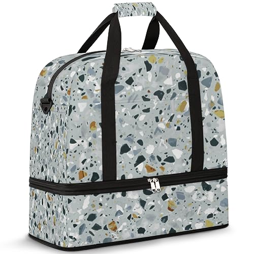 Sports Gym Bag Terrazzo Texture Foldable Travel Duffel Bag with Shoes Compartment Large Carry On Bag Weekend Yoga Workout Bag for Men Women 20.07 * 7.87 * 18.11 Inch