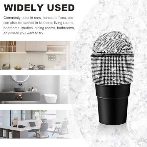 Image of DXNQ Bling Car Trash Can with Lid, Sparkling Crystal Cup Holder Mini Auto Garbage Bin, Leakproof Bling Rhinestone Cup Holder Garbage Can Container for Vehicle Home Office (White)