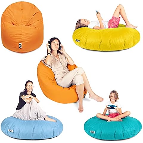 Patchhome Bean Bag 2 in 1 Seat Cushion Floor Cushion for Adults and Children - Gaming with Filling Cushion Armchair BeanBag (Diameter 125 cm, Blue) Cover