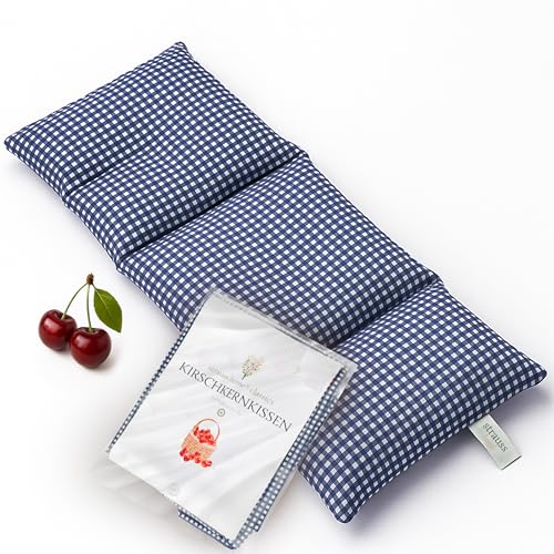 Strauss Home® Kirschkernkissen Gross, Mikrowelle, Körnerkissen Mikrowelle, Wärmekissen Nacken Schulter, Baumwollstoff 50x20cm (Grau/Blau Vintage)