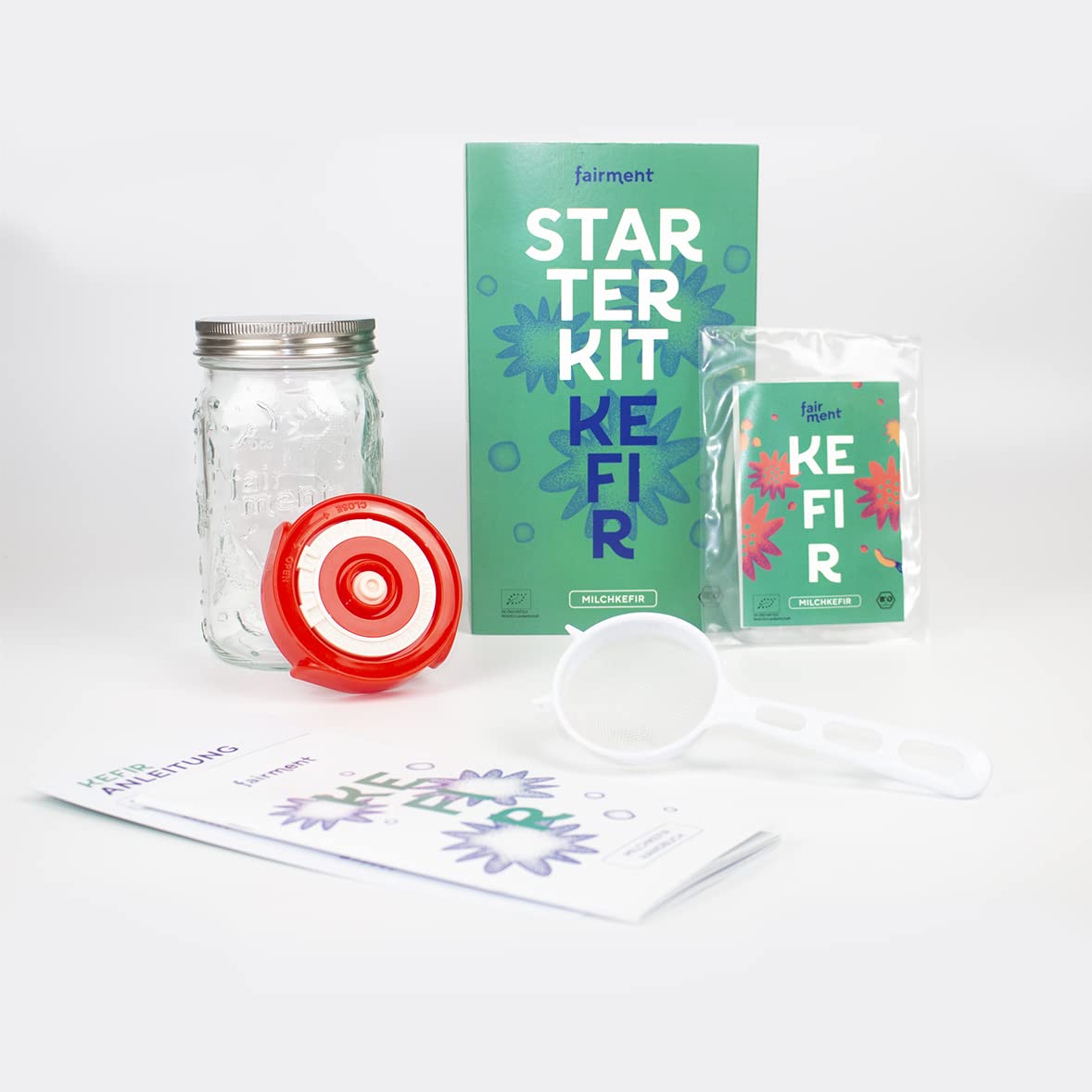 fairment Milch Kefir Starter Set - Bio Kefirkultur mit Zubehör, Handbuch und Community-Zugang