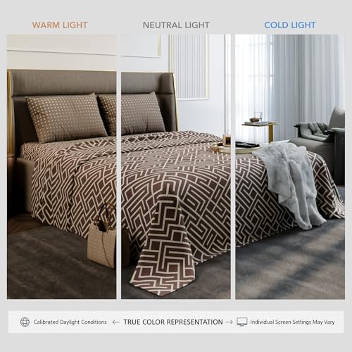 Image of Stoa Paris 100% Cotton Super King Bedsheet with 2 Pillow Covers for King & Double Beds,180TC Printed Bedding Set, Breathable, All-Season Comfort, Lightweight, Urbanscape - Mauve Labyrinth(274x274cm)