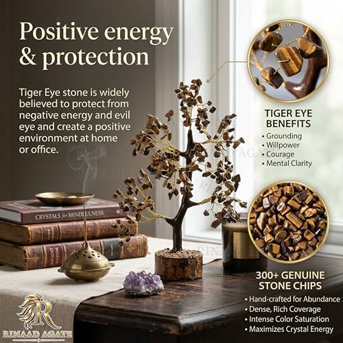 Image of Tiger's Eye Crystal Tree with 300 Chips - 11 Inch Vastu Feng Shui Money Tree for Wealth, Luck & Prosperity | Natural Healing Crystal Home Decor | Positive Energy Gift for Office & Living Room