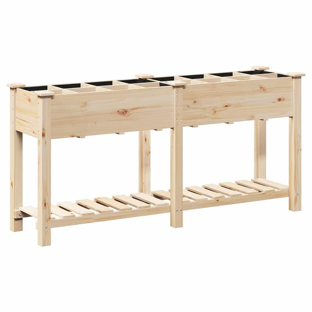 Macetero de jardín con estante, color beige, 161,5 x 45 x 76,5 cm, de madera maciza de abeto para exteriores, resistente y elevada para flores y hierbas