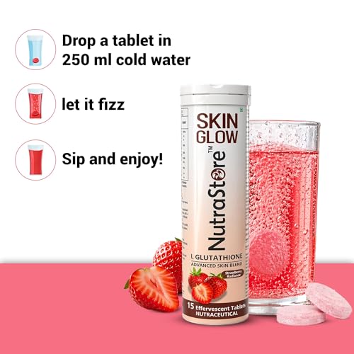 Image of NutraStore Skin Glow | L Glutathione Effervescent Tablets Pack of 2 | With Vitamin C, Hyaluronic Acid, Biotin, Astaxanthin & Zinc | Advanced Antioxidant Skin Blend | Strawberry Radiance Flavor | Glutathione tablets for skin health