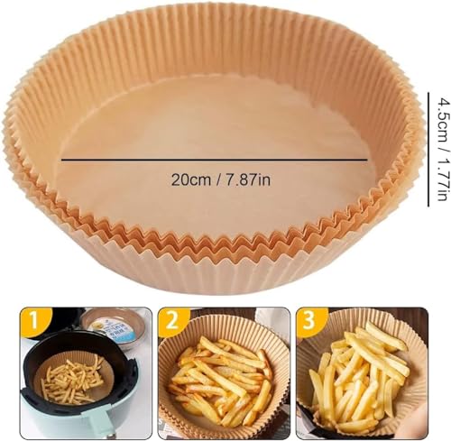 Image of Marve Airfryer Papers Disposable, 100PCS Non-Stick Parchment Paper, Air Fryer Liners for 5-8QT Air Fryer, Baking, Roasting Microwave (8 Inch Square) (Round Fryer with Brush)