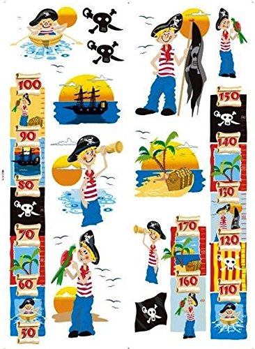 Funky Planet Cartoon Animals Height Measurement Wall Stickers Growth Chart Removable Wall Decals Home Decor PVC Art Mural Baby Boys Girls Kids Bedroom Decoration Wall Sticker (gc pirates2)