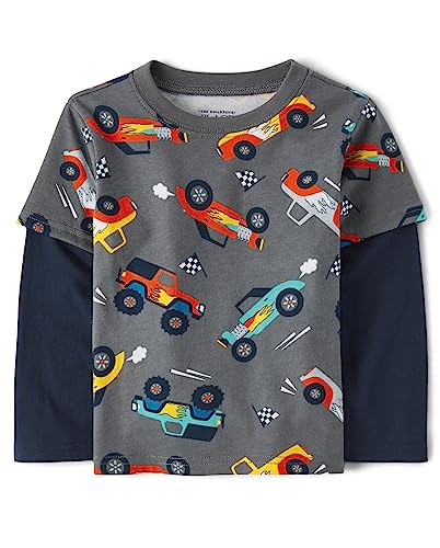 The Children's Place,and Toddler Layered Long Sleeve T-Shirt,Black ICE,6-9 Months - image 1