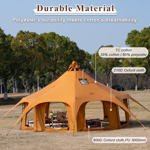 TOMOUNT Canvas Bell Tent Wall Tent with Stove Jack for Camping Glamping Yurt Dia.16.4ft*9.2ft (Yellow) - Image 2