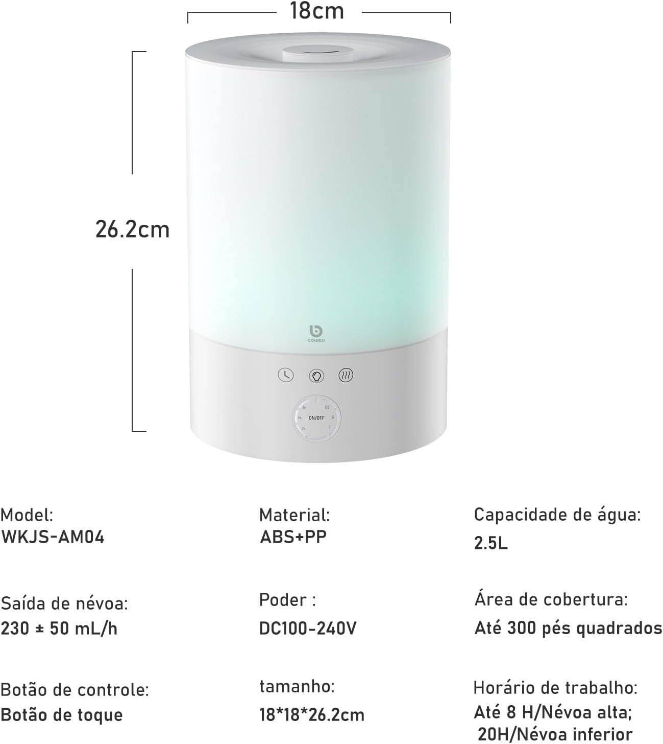 51ygLkYv0XL. AC SL1500 Umidificador de Ar Ultrassônico Inteligente com RGB Luz, Difusor de Aromas, Difusor de Oleo Essencial, Pode ser operado por celular, 2.5L