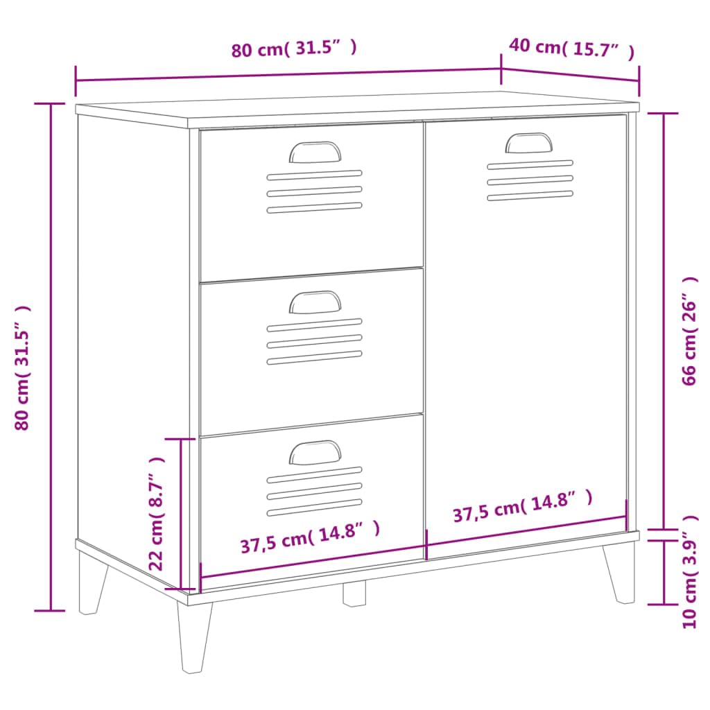 Kredens VIKEN biały, 80 x 40 x 80 cm, materiał drewnopochodny z 3 szufladami i praktycznymi uchwytami do salonu, przedpokoju i jadalni, stabilna konstrukcja, wszechstronne miejsce do