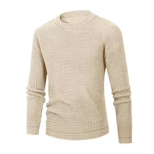 QZH.DUAO Men's Crewneck Sweater Waffle Textured Long Sleeve Knitted Solid Pullover Sweaters