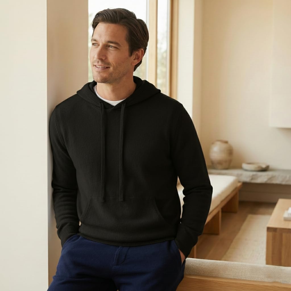 NPIA Certified 100% Pure Cashmere Hoodie for Men | Heavyweight 375g Knit Pullover | 2-Ply 16-Micron Himalayan Wool - Image 3