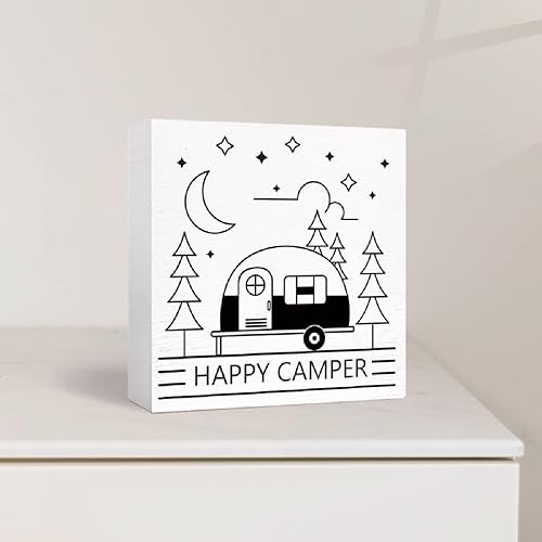 Miniatura 9 de Decoración de campamento divertido letrero rústico en blanco y negro con texto en inglés "I Don't Therapy I Just to Go Camping Bloque de madera para