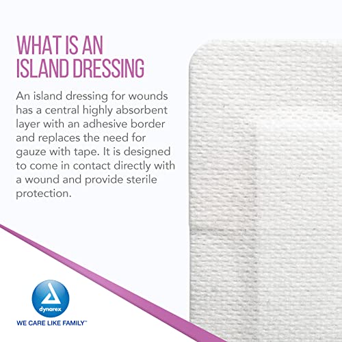 Dynarex Island Dressings – Vendajes Esteriles para Heridas o Ampollas, Empaquetados Individualmente, Altamente Absorbentes, Borde Adhesivo, Blanco, 2” x 3.5” - 6 Cajas de 50 Vendajes miniatura 3