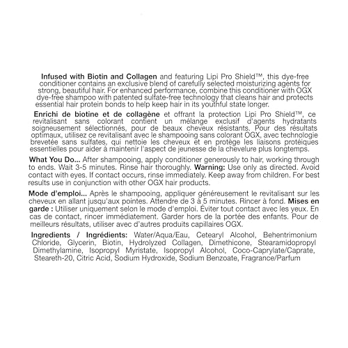 Foto von OGX Thick & Full + Biotin & Collagen Conditioner , nährstoffreiche Volumenconditioner Haarspülung mit Biotin, Kollagen und Weizenproteinen, Haarpflege, sulfatfrei , 385 ml (1er Pack)