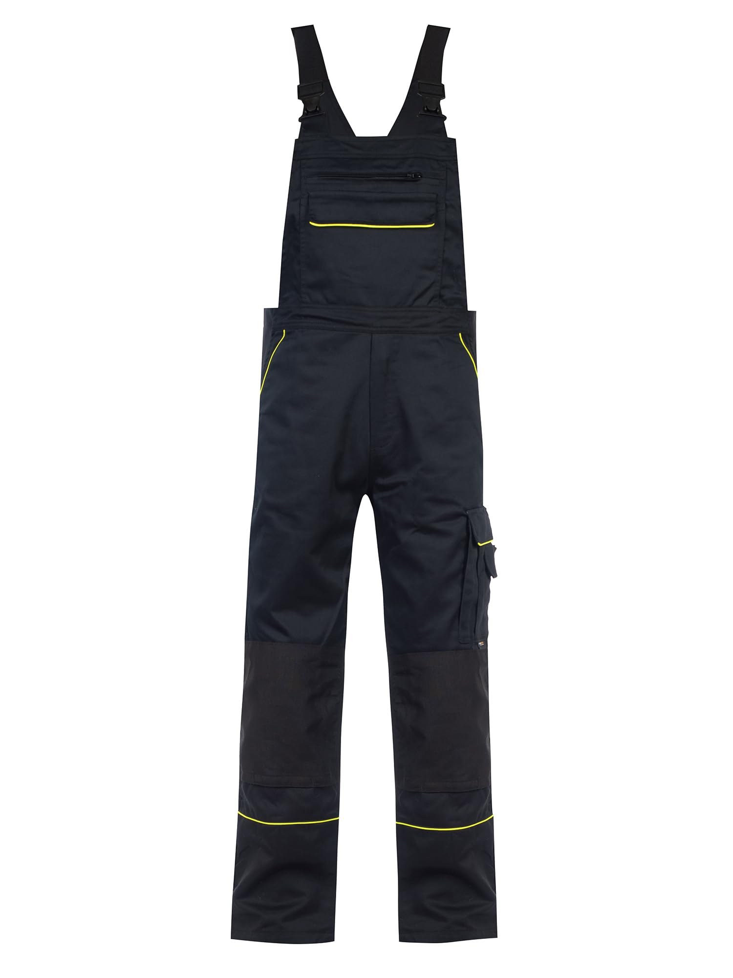 DINOZAVR Fortum Salopette De Travail Homme Avec Ceinture Élastique, Renforts CORDURA, 2 Poches Avant Et Poitrine, Poche Cargo, Renfort Genoux, Bretelles Élastiques, Salopette Homme Noir 60
