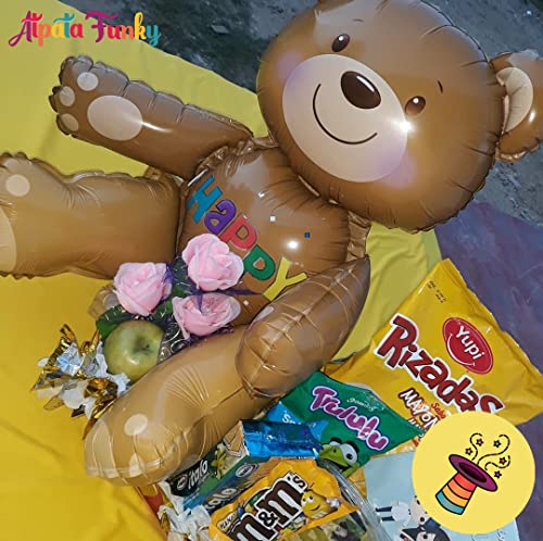 Image of Atpata Funky Sitting Teddy Bear Jumbo Foil Balloon decoration for Valentine Day, Baby Showers, Baby Arrivals, Love, Spouse Birthday, etc. (Brown)