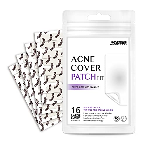 Avarelle Acne Pimple Patch FIT (16 Count) Absorbing Hydrocolloid Spot Treatment with Tea Tree Oil, Calendula Oil and Cica, Vegan, Cruelty Free Certified (Rectangular / 16 PATCHES)
