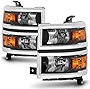 ACANII - For 2014-2015 Chevy Silverado 1500 Pickup Truck w/Chrome Trim Headlights Headlamps Pair Replacement Left+Right