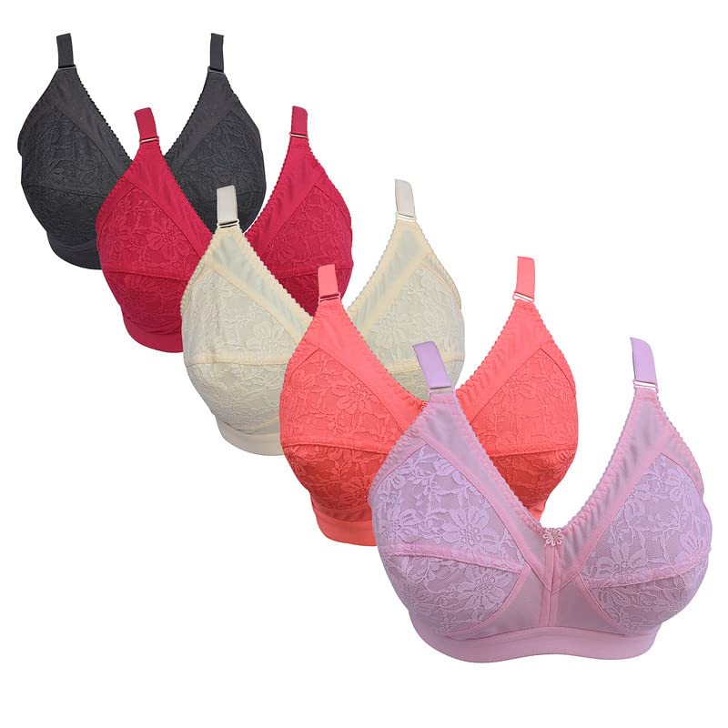 NINTEEN-69 Women's Non Padded Lovable Full Coverage Bra (Pack of 5)-KK02_RoseNetCombo