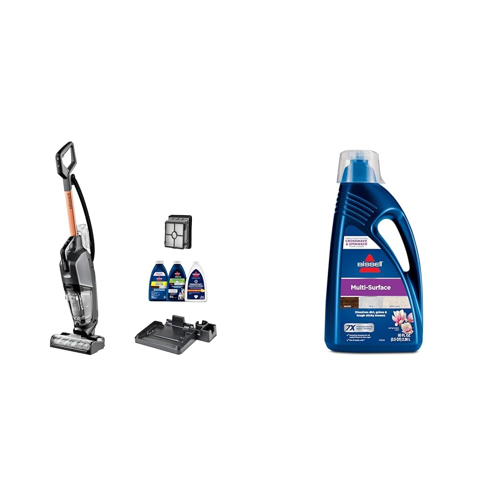 BISSELL CrossWave HydroSteam Wet Dry Vac, Multi-Purpose Vacuum, Wash, and Steam + BISSELL MultiSurface Floor Cleaning Formula for Crosswave and Spinwave (80 oz), 1789G