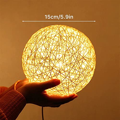 Image of 3D USB Acrylic Night Light LED Table Desk Bedroom Decor Gift Warm Table Lamp for Bedroom Living Room (Rattan Ball)