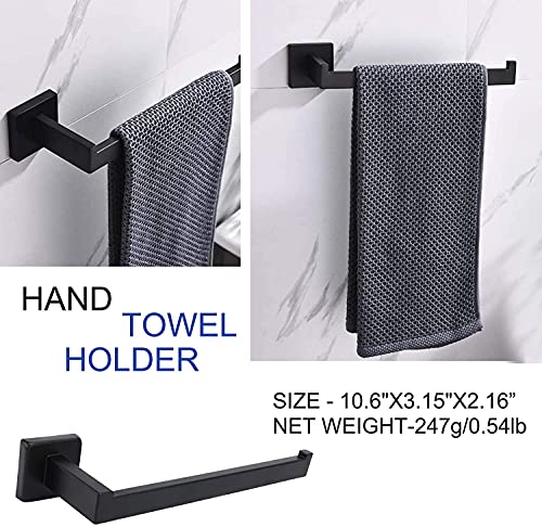 Tysun 4 Pcs Bathroom Hardware Set Black, Stainless Steel Wall Mounted Towel Bar Set, Hand Towel Holder &Toilet Paper Holder & 2 Robe Hooks - Image 3