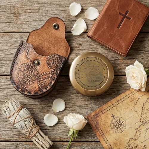 Brújula magnética náutica vintage con estuche de cuero miniatura 3