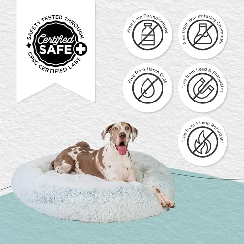 Image of Best Friends by Sheri Original Calming Donut Dog and Cat Bed, Shag Faux Fur, Frost Gray, XXL (54in x 54in) - Anxiety Relief for Pets Up to 210 lbs