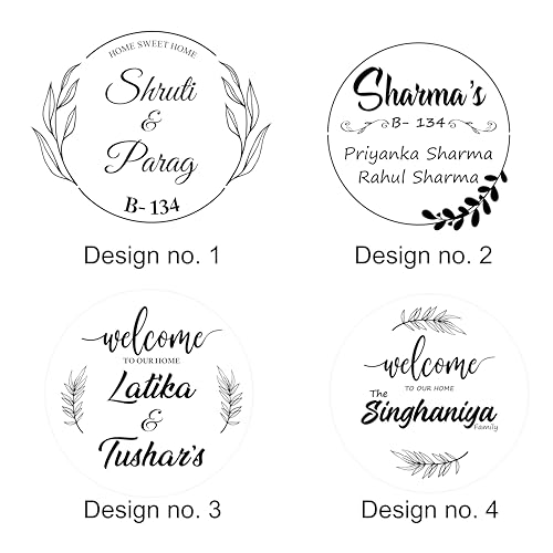 Image of P Arts Personalized Door Name Plate for Home Entrance Round Shaped 10x10 Inch Name plate for home entrance, Door name plates MDF Wood, Black & White (Engraved-03)