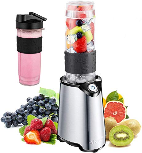 Countertop Personal Blender for Shakes and Smoothies, Smoothie Blender Maker Mixer and Mini Food Processor with 21oz BPA-Free Portable Blender Bottle, Stainless Steel, 300W, by AICOK