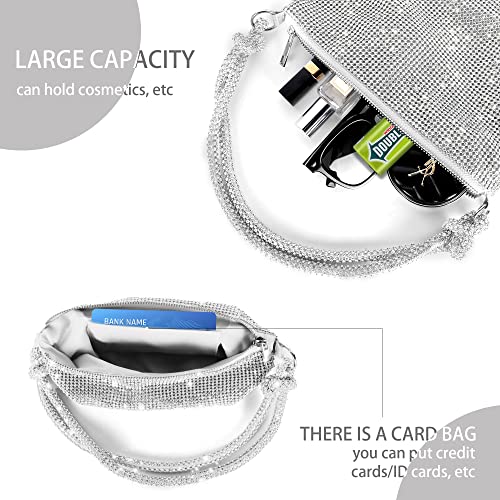 Rhinestone Purse Sparkly Evening bag Silver Clutch Purses for Women Evening, Cross Body Handbags for Party Prom Club Wedding - Image 8