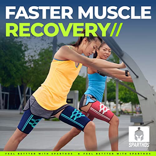 Image of Sparthos Thigh Compression Sleeves (Pair) - Quad and Hamstring Support - Upper Leg Sleeves for Men and Women - Made from Innovative Breathable Elastic Blend - Anti Slip