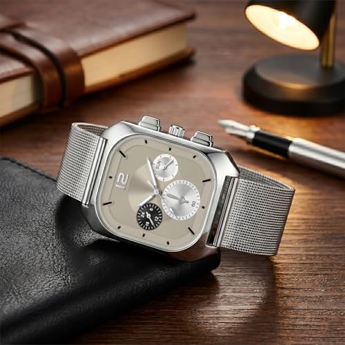 Image of Shocknshop Analog Square Dial Mesh Stainless Steel Strap Watch for Men and Boys -WCH186