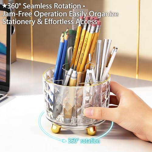 Image of GOTOBA Pen Holder for Desk, 6 Slots 360 Degree Rotating Desk Organizers - Pencil Pen Organizers for Desk - Pencil Holder for Desk - Pencil Cup Pot for Office School Home Art Supply (Transparent)