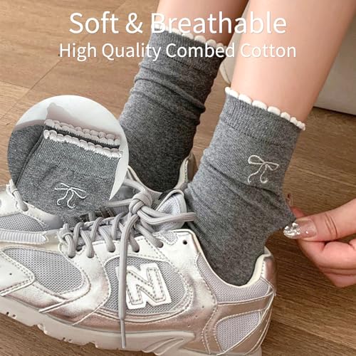 Image of Women's Cute Crew Socks, Casual Athletic Cotton Bowknot Cherry Calf Novelty Socks for Women