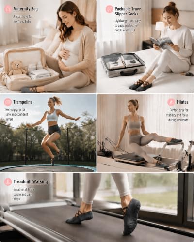 Image of yeuG Pilates Socks for Women Non Slip Grip Socks for Yoga, Barre, Hospital, Barefoot Grippy Yoga Sock Womens Gifts 4 Pairs