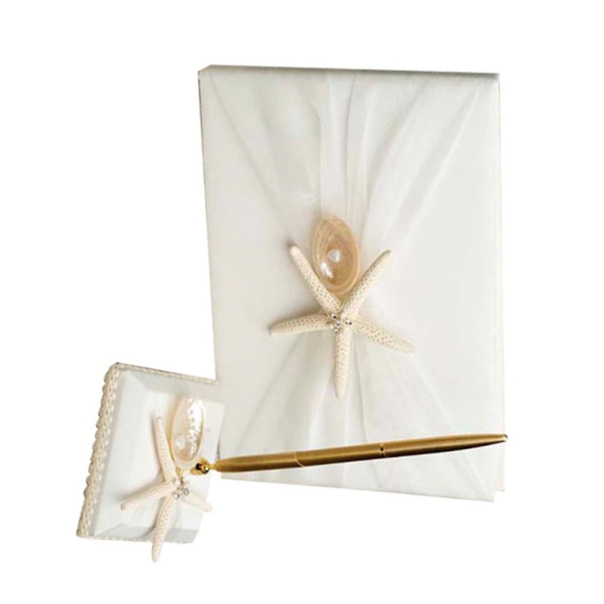WOONEKY Guest Book per Cerimonia di Nozze e Fidanzamento Bianco in Stile Spiaggia con Stella Marina con Funzione di Registrazione Messaggi e Presenze Matrimonio