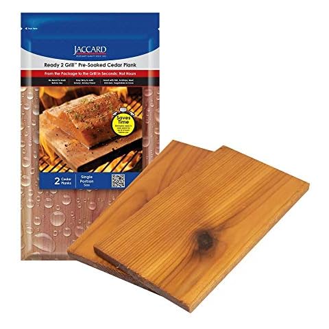 Jaccard Ready 2 Grill Pre-Soaked Cedar Planks, Premium Wood Planks For Serving, Ideal Grilling Accessories for Gas, Ceramic, and Charcoal Grills, Small, 2 Planks Cover