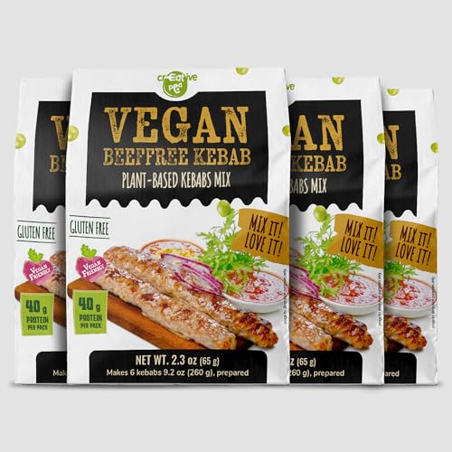 Creative Pea Beeffree Kebab Mix | 4-Pack Makes ~1 kg | Shelf-Stable Vegan Protein | Just Add Water & Oil | Easy Kebab Skewers | Gluten-Free