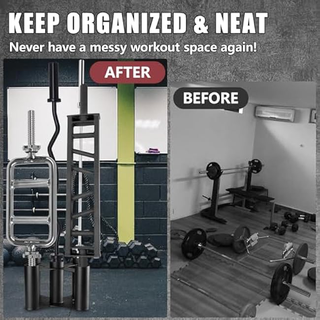 Barbell Holder Storage Rack, Heavy Duty Vertical Barbell Stand for Home and Commercial Gym, Fit 2-inch Olympic Bars, Curl Bars, Hex Bars