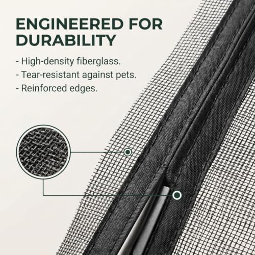 Image of HM World Magnetic Mosquito Net for Door Fiberglass Mesh Auto Closing Magnetic Screen Door with Self Adhesive Hook Tape Heavy Duty Insect Protection Easy Installation Black 7 Feet