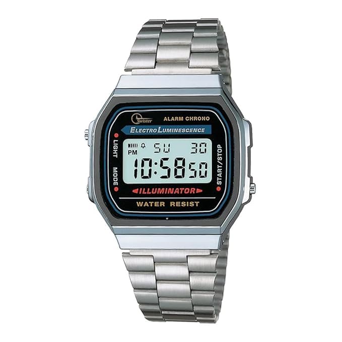 SWISTER Vintage Digital Multi-Functional Black Dial with Stainless Steel Strap Unisex Watch (B0D9S1G5HM) Amazon Price History, Amazon Price Tracker