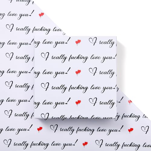 Sikiweiter Love Wrapping Paper - 19.7 x 27.6 - I Really Fucking Love You Design - Gift Wrap for Anniversaries Valentines Day
