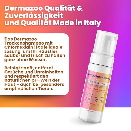 Dermazoo Trockenshampoo für Hunde und Katzen mit Chlorhexidin ohne Ausspülen, 190 ml, Mousse für schnelle und vollständige Anwendung, Shampoo für Hunde und Katzen, geruchlos