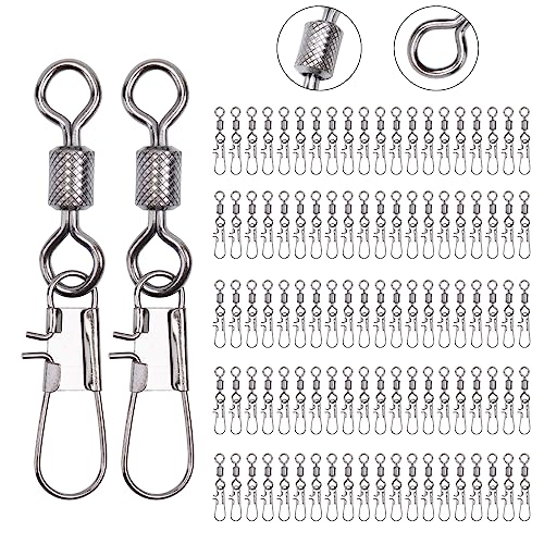 Goture Fishing Snap Swivels, Barrel Swivel with Snap Freshwater Swivels Fishing Tackles, Stainless Steel Safty Interlock Snaps Black Nickel Copper