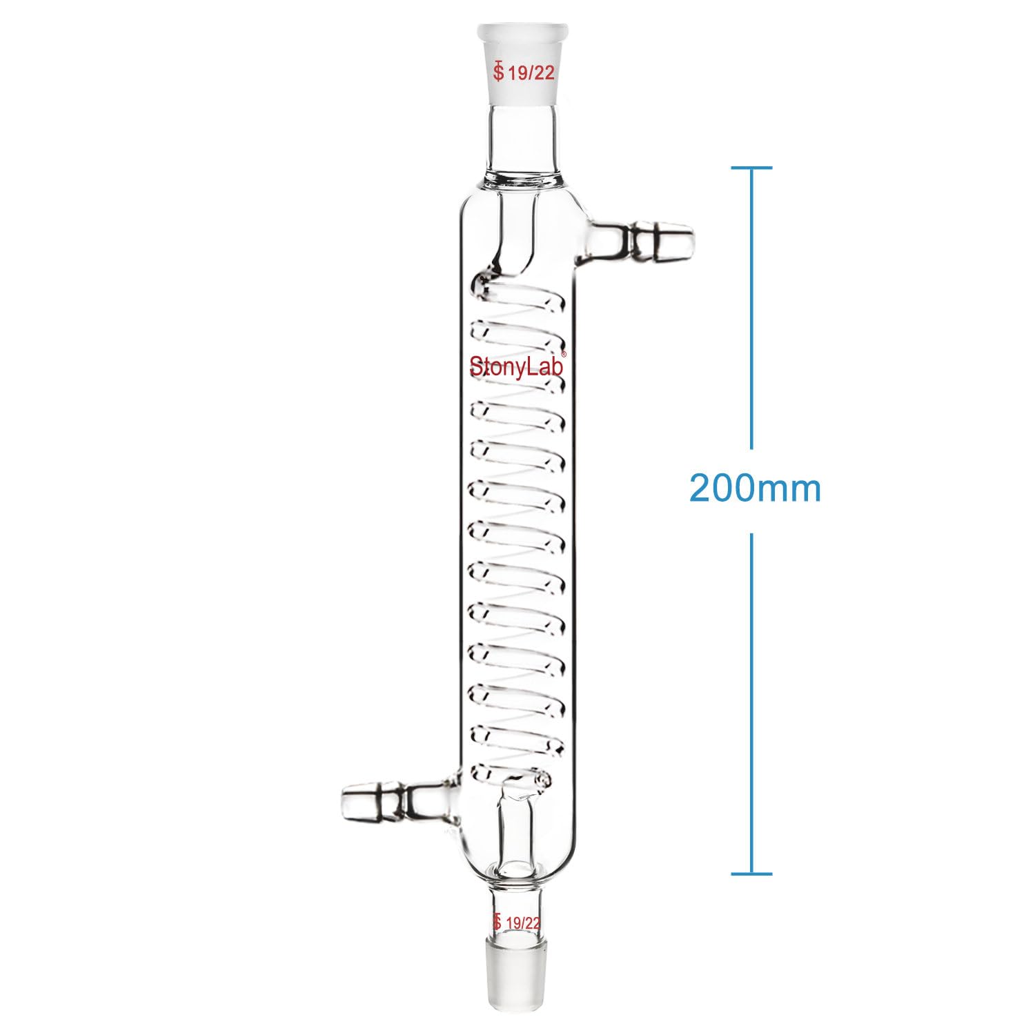stonylab Condensatore Graham in Vetro con Giunto 19/22, Lunghezza del Guscio 200 mm, Condensatore in Vetro Borosilicato per Laboratorio