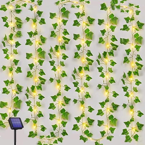 Joysing Guirlande Lumineuse Solaire Extérieure 10M 100 LED Lierre Artificiel Guirlande, 8 Modes Guirlande Lierre avec Lumière, Étanche Lumiere Solaire...