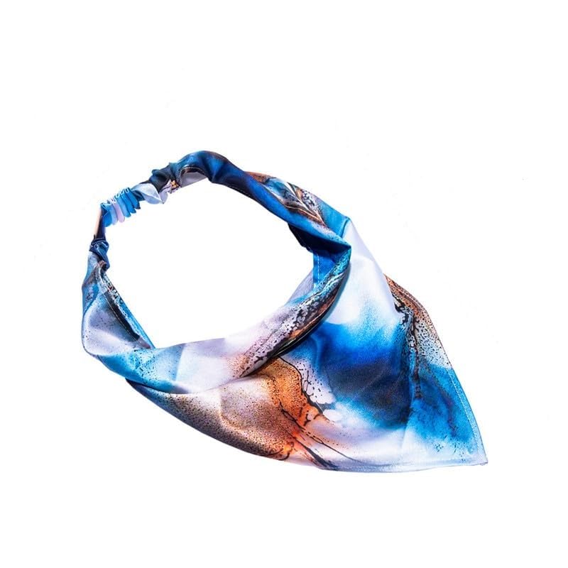 hair drama co. Abstract Patterned Bandana Printed Women Elastic Scrunchies Hair Bands Retro Hair Ties Scarf Rubber Band Hair Accessories for Women & Girls - Blue-picture-10